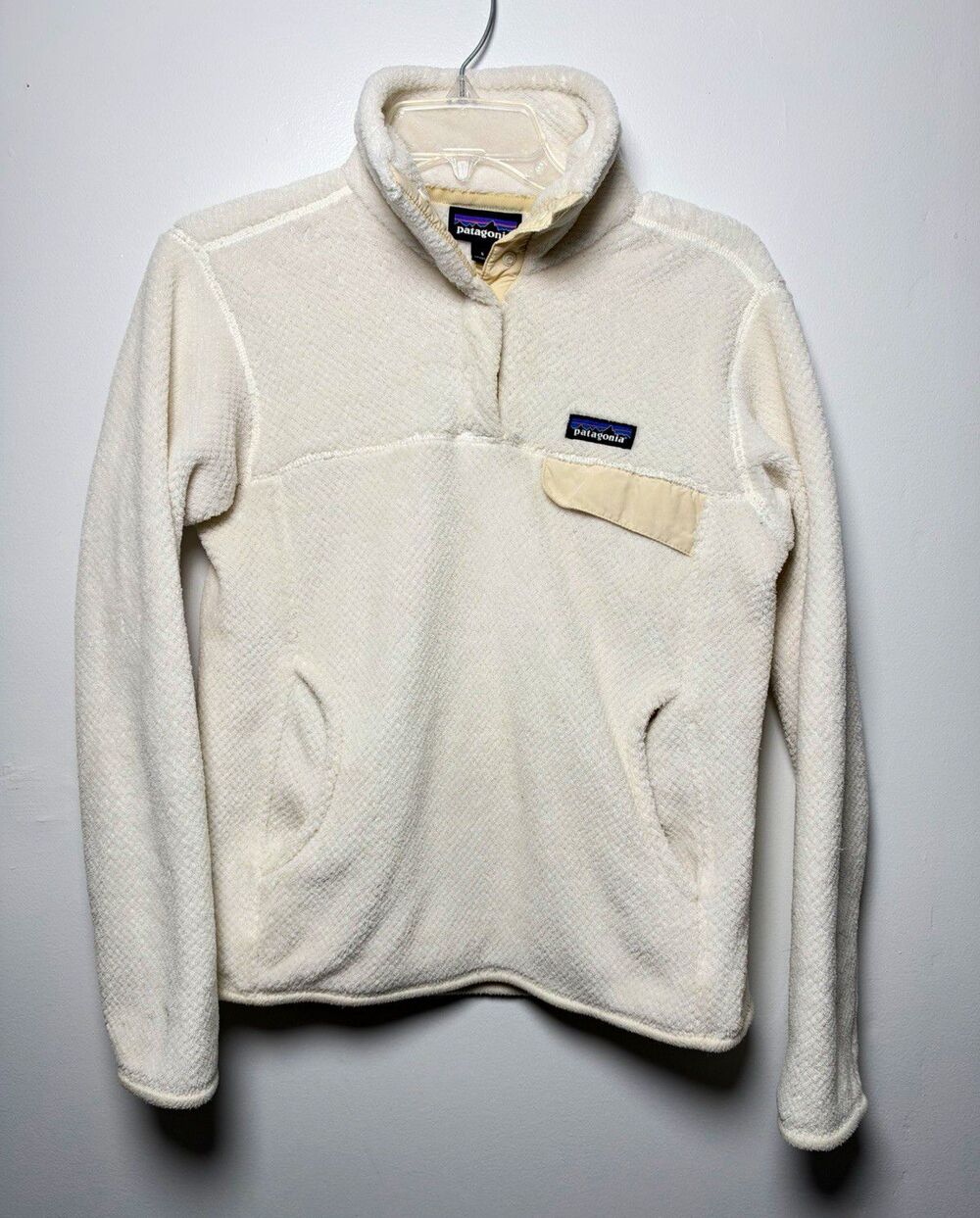 Patagonia Women’s S Ivory Fleece Mock Neck Pullover Polartec Thermal Pro
